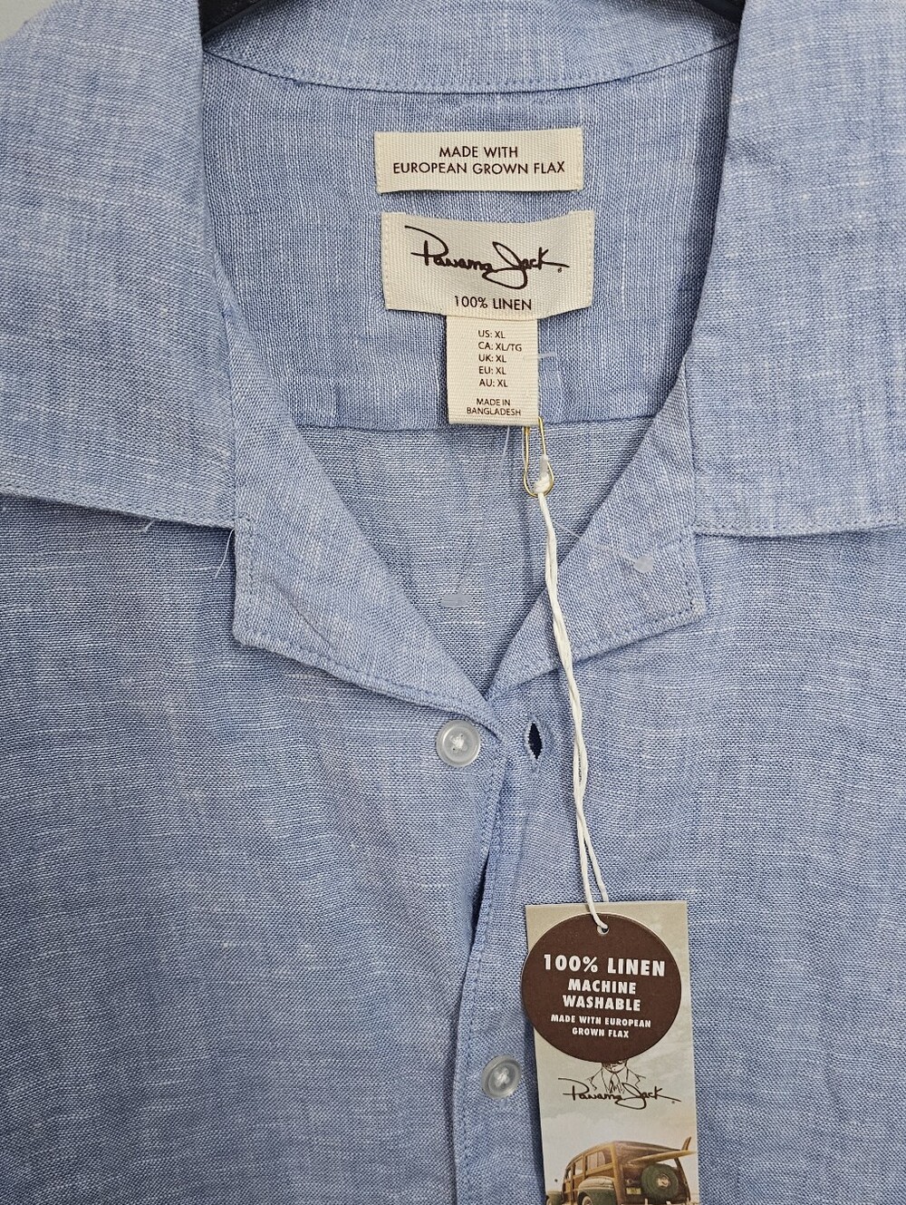 NWT Panama Jack Light Blue Linen Camp Shirt In XL - Picture 3 of 5
